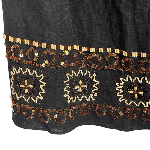 LILLIE RUBIN LINEN BLEND SEQUIN BEADED A-LINE MIDI SKIRT - Picture 9 of 11